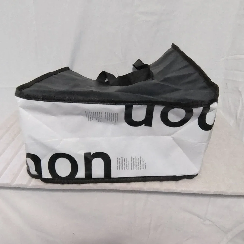 Lululemon Large Black White Foldable Reusable‎ Shopping Bag Tote Plastic